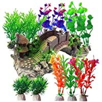 Kingrun Plantas Artificiales Acuario- 12 Piezas Plantas Verdes de Acuario de Plástico- Decoración de Resina- Acuarios…